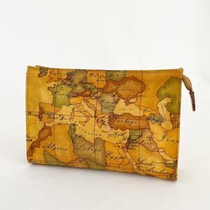 ALVIERO MARTINI Classe Prima Clutch Map Printed PVC Leather Bag